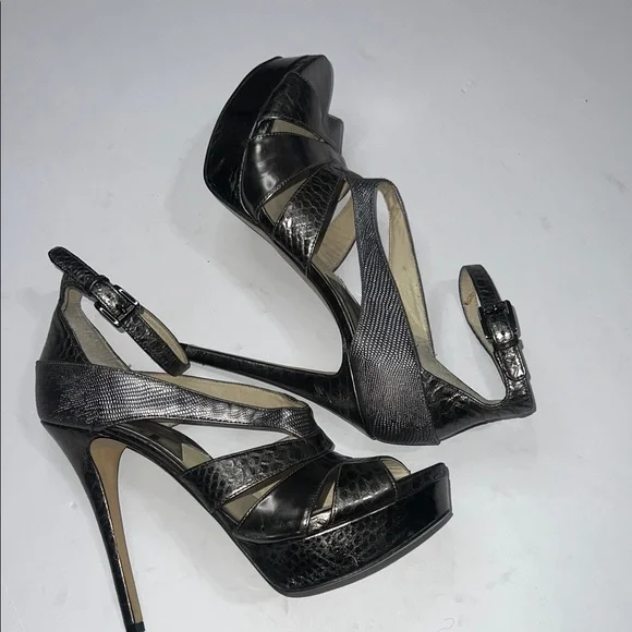 Michael Kors Metallic and Black Strappy Heels - Picture 3 of 13